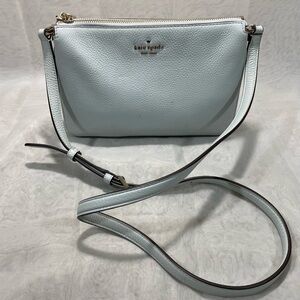 Kate Spade Leila Leather Triple Gusset Light Blue Crossbody Bag, EUC